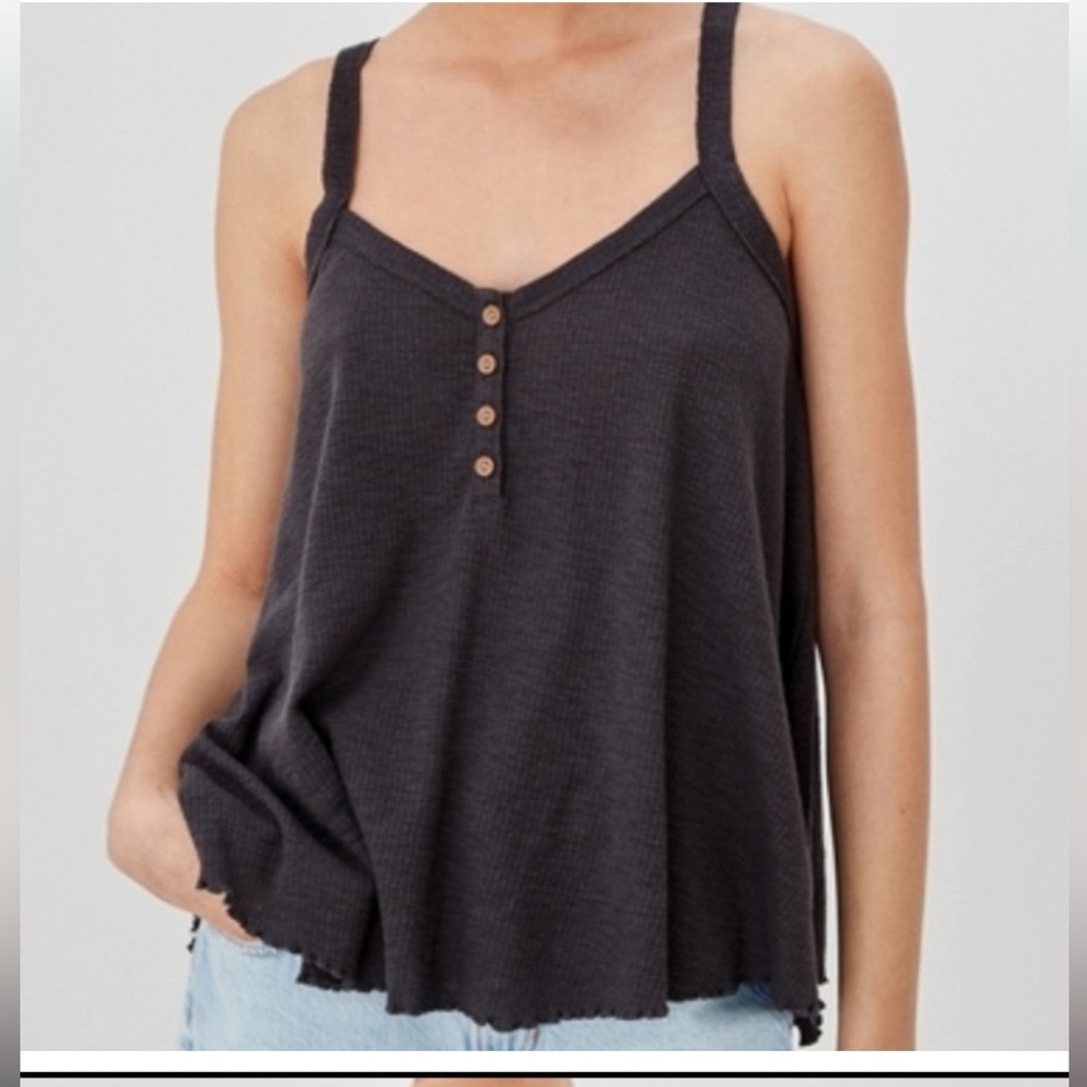 American Eagle Textured Henley Tank. Gray. Small.